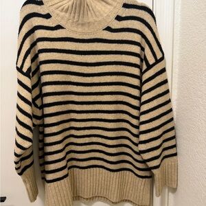 A New Day Beige and Black Ribbed Turtleneck Striped Sweater